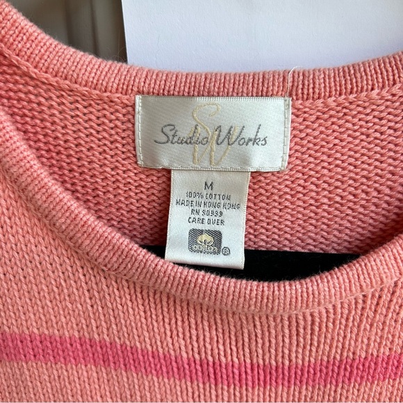 Studio Works Pink and Green Striped Sleeveless Sweater - Picture 3 of 5